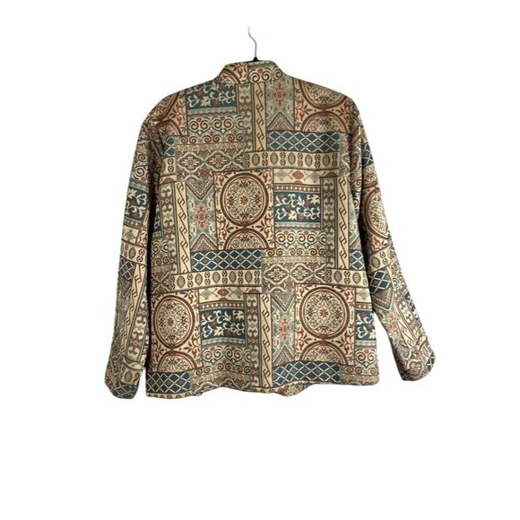 Retro Floral Jacket 16 Tan Boho Western Embroidery Tapestry Classic Chic 80s Art - Picture 10 of 12